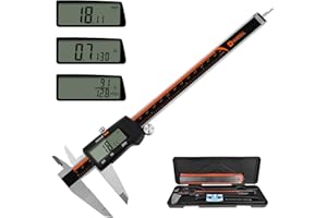 HARDELL Digitaler Messschieber, 0-8 Zoll Messwerkzeug mit großem LCD-Display, Edelstahl, Auto-Off, Zoll/Bruchteile/Millimeter, wasserdichter digitaler Messschieber für DIY/Haushalt/3D-Druck