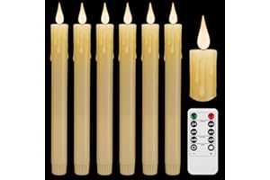 TRULLOYOO 6 Pack Flameless LED Taper Candles Rechargeable Real Wax Taper Flickering Electric 3D Wick LED Light Candle with Remote Control and Battery Operated Timer, Led Candles for Home Decor Christmas Table