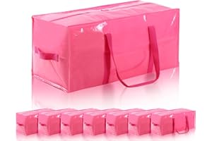 WOPULITE 8 Packs Extra Large Moving Bags with Strong Zippers and Handles Moving Supplies, Heavy Duty Totes for Storage Bags for Space Saving, Fold Flat, Moving and Storing (Pink, 8 Packs)