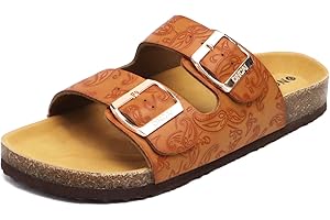 ONCAI Sandalen Damen Kork-Fußbett Pantoletten Damen Flach Rutschfest Sommer Badelatschen Mit Verstellbarer Rieme Größe 36-43