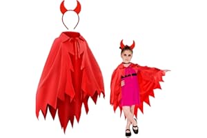 Zecouk Disfraz Diablo, Capa Vampiro Roja Capa de Halloween 109cm Disfraz de Vampiro - 1 Capa, 1 Diadema para Niño Adulto Disfraz de Halloween Fiesta Temática Mascarada