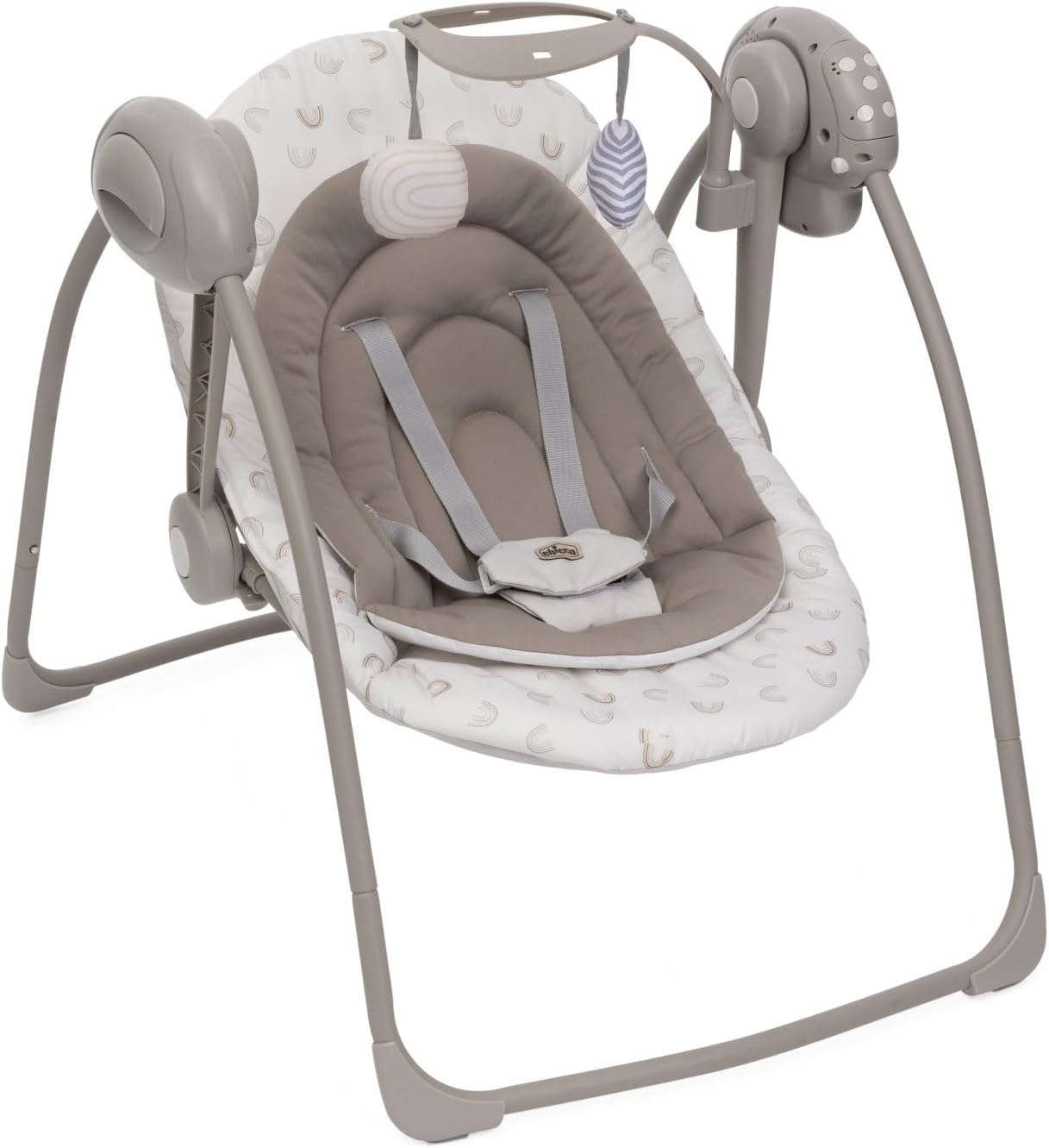 Chicco Swing&Play Columpio Eléctrico para Recién Nacidos 0 Meses+, 5 Velocidades de Balanceo, Melodías Relajantes, Plegable, Compacto y Ahorra Espacio, Respaldo con 2 Posiciones, 0 Meses