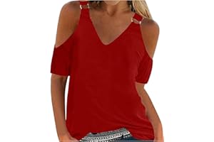 FunAloe Womens Tops Cold Shoulder Tops for Women UK Ladies Summer Tops Sexy Tops Size 16 Women Shirt Pullover Blouse V Neck Short Sleeve Print Top 000 14-24 Loose Fit