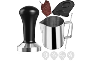 CreepyParty 51mm Tamper Pressino per Caffe in Acciaio Inox con Tappetino Caffe, Lattiera (350 ml), Asciugamano Barista Macchina da Caffè Espresso Barista Accessori