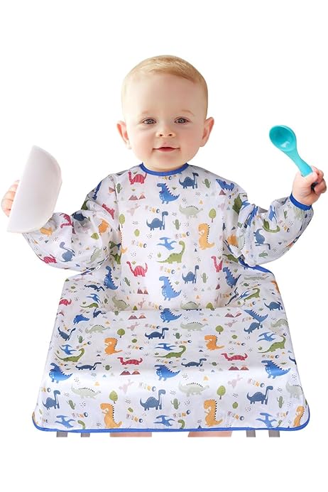 Bavaglino Svezzamento Impermeabile Zemiu - Tuta Con Maniche Lunghe, Morbida E Lavabile, Per Bambini 6-30 Mesi - Foto 1