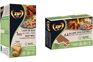 ZIP Fireball Laine de Bois 1Kg Natural TF, Black & Bloc Naturel x64 Natural Block, Black