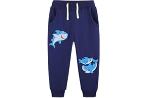 Langubaby Pantaloni per Ragazzi Bambino 100% Cotone con Tasche Dinosauro Escavatore Squalo Taglia 1-7 Anni