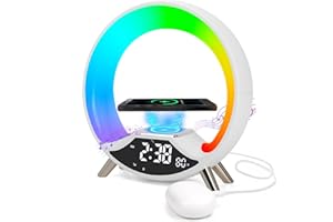 Cuteefun Despertador Luz Amanecer con Carga InaláMbrica 15W, Despertador Digital Inteligente con Altavoz Bluetooth, Doble Alarma, Radio FM, Más de 10 Colores de Luz Nocturna Ajustable, Blanco