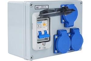 DEWINLVD Baustromverteiler 16A Stromverteiler Starkstrom verteiler Wandverteiler mit 50A 1P+N FI Schalter Stromverteiler 16A mit 3 Steckdosen (250V 2-poliger Baustromverteiler) IP54 Wasserdicht