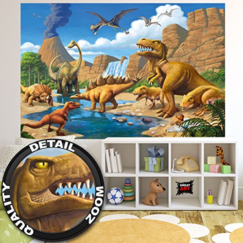Fototapete Dinosaurier im Comic Style Wand-dekoration - Wandbild Dino Poster-Motiv by GREAT ART (210 x 140 cm)