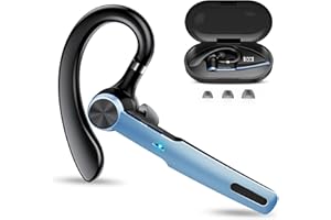 QECNATO Manos Libres Auricular Bluetooth V5.3 con ENC Micrófono, Pinganillo Bluetooth Movil con Carcasa de Carga LED, 60H Hablar Auricular Inalámbrico Bluetooth con Ganchos para Negocios/Oficina, Azul