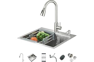 ZAMERY Evier Cuisine 1 Bac 50 * 45CM Acier inoxydable Evier de cuisine avec robinet extensible Distributeur de Savon avec Egouttoir,Brossé