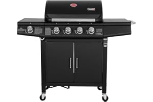 TAINO RED 4+1 Gasgrill Grillwagen BBQ Edelstahl-Brenner Gas-Grill 4 Brenner Seitenkocher Schwarz