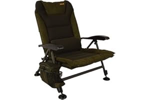 SOLAR TACKLE SP C-Tech Reclining Fishing Chair with Arms and Side Pocket Storage, Heavy Duty Green Portable Chair for Camping and Carp Fishing, Hard Wearing Padded Fishing Seat