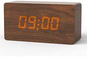 aboveClock Reloj Despertador Digital, Despertador LED con Pantalla LED Regulable, Alarmas 3, Volumen Ajustables, Snooze, Modo Activado por Sonido y Modo Fin de Semana, Alimentación por USB【Marrón】