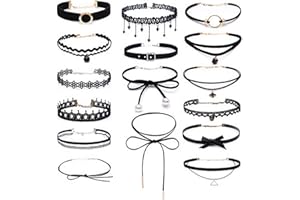 YAKIKI Juego de gargantilla, 16 unidades, para mujer, terciopelo negro, de encaje, estilo clásico/gótico