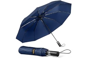 TechRise Paraguas Plegable, Paraguas Automático Resistente al Viento y Compacto con 10 Varillas, Apertura y Cierre Automáticos Con un Botón, Paraguas de Viaje Portátil para Hombres y Mujeres