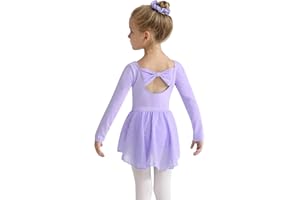 Naiyafly Girls Ballet Leotards with Removable Skirt Kids Dance Leotard Dress Toddler Long Sleeve Ballet Dance Dress Outfit Gymnastics Leotard with Chiffon Skirt