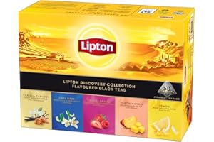 Lipton, Tè Nero Classico, 5 Varianti di tè neri aromatizzati, Con Ingredienti 100% Naturali, Gusto Intenso ed equilibrato, Ottimo per i Momenti di Piacere 50 Filtri, Idea Regalo