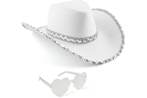 Silom Cowboy Hat Halloween Costume Cowgirl Hat for Women Men Adult Western Cow Girl Hat with Heart Glasses Dress Up Halloween Cow Girl Costume for Bachelorette Bachelor Party