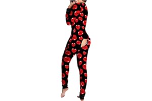 MODAWORLD Einteiler Schlafanzug für Damen Baumwolle Hausanzug Nachtwäsche Sexy Jumpsuit Mit Geknöpfte Klappe Frühling und Winter Strampelhöschen Body mit Po-Klappe Langarm Eng Strampler Pyjama für Weiblich