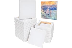 LOLYSIC 12-Piece Canvas Set - Canvas for Painting, 15 x 15 cm - White Pre-Primed, 100% Cotton Artist Canvas Stretcher Frame for Acrylic and Oil Painting