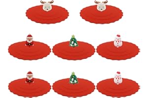 BEASAFY 8 coperchi natalizi in silicone per bicchieri, 10 cm, colore rosso, antipolvere, coperchio in silicone per bicchieri, decorazione natalizia, per bicchieri d'acqua, bicchieri da vino, tazze da