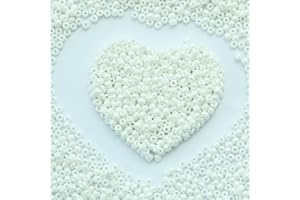 VOOMOLOVE Perline bianche da 4 mm, circa 1600 pezzi/110 grammi in sacchetto, perline in vetro 6/0 per realizzare orecchini, gioielli in vita, perline fai da te fatte a mano (perla bianca)