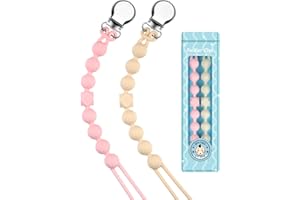 Yolnkos Catenella Portaciuccio Silicone Ciuccio Clips Catena Succhietto Catenelle per Ragazzi Ragazze Regalo per Baby Shower Deisgn a Pezzo Unico 2 Pezzi(Beige,Rosa)