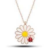 NEREZE 925 Ayar G&uuml;m&uuml;ş Rose Uğur B&ouml;ceği Papatya Kolye