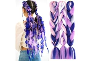 PORSMEER 3 sztuki sztucznych włosów Jumbo Braid 61 cm 100 g, kanekalon, przedłużenie włosów do warkoczy Crochet Twist, ombre, kolor niebieski/różowy/fioletowy/biały)