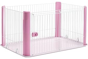 Iris Ohyama, Parc pour Chien Intérieur, Extérieur avec Porte Verrouillable, H60cm, Rose, sans Toit, Cloture, Enclos, Cage, Chenil, en Grille, pour Chat, Chiot, Lapin, Rongeur, Plastique, CLS-1130
