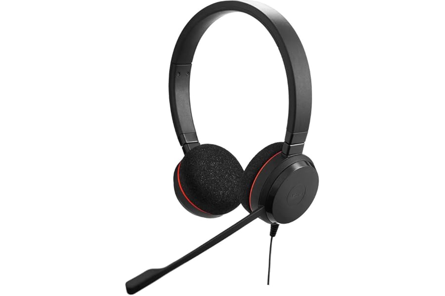 Jabra Evolve 20 Stereo Headset – Microsoft Certified Headphones for VoIP Softphone with Passive Noise Cancellation – USB-Cable with Controller – Black