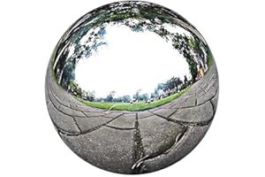 BEALIFE Garden Decor Stainless Steel Mirror Polished Sphere Hollow Round Ball Stunning Outdoor Ornament, silver, 18cm