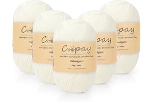 ‎COOPAY Coopay Wolle zum Häkeln, 225g (5x45g) Weiches Häkelgarn, 5 Faiding Wolle zum Stricken, Babywolle zum Häkeln für Anfänger, Super Weich Häkelgarn Babywolle für Häkel- und Strickprojekt - Milchweiß