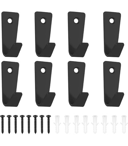 Lot De 8 Crochets Muraux Noirs En Alliage Aluminium - Double Crochet - Support Jusqu'à 22 Kg - Pour Salle De Bain, Entrée, Chambre