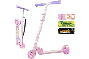 MEE GOO Trottinette pliable en aluminium pour enfants de 8 ans et adultes - Hauteur réglable - Avec frein à main et cloche