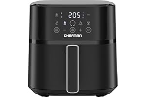 ‎CHEFMAN Chefman 5,7L Heißluftfritteuse, schnell & einfach, kompakte Heissluftfritteuse mit Hi-Fry Technologie, Touch Controls mit 4 Voreinstellungen, antihaftbeschichtet & spülmaschinenfest - Schwarz