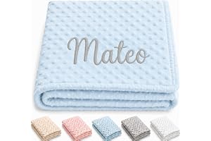 Manta Bebe Personalizada con Nombre Bordado Suave 80x110 Lavable | Mantita Recien Nacido Cuna Cochecito Capazo Multiusos Regalo Original Baby Shower Niña/o Fabricado en España - Azul Celeste