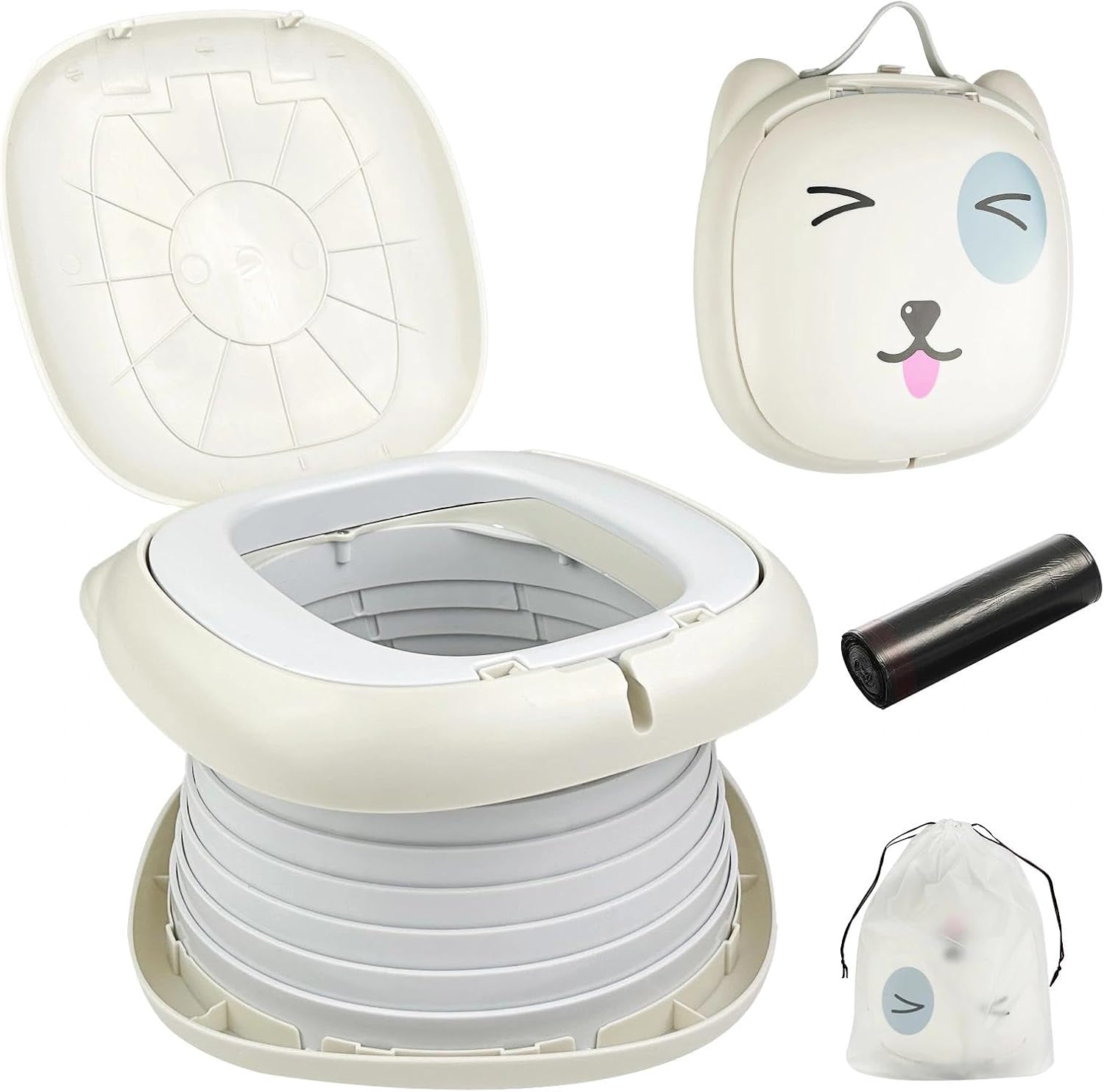 Chiluxendo Orinal Portatil Niños Plegable con Tapa y Bolsas, Vater para Niños, Orinal Infantil, Orinales Infantiles Portatil para Exterior, Interior, Viajes Largos, Acampar(Gris)