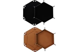 DELALO Pack of 2 Foldable Dice Boards, Double-Sided Dice Board, Velvet Foldable Dice Tray, Hexagon Dice Plate, Leather Dice Boards for RPG DND Dragons Dice Games (Black - Brown)
