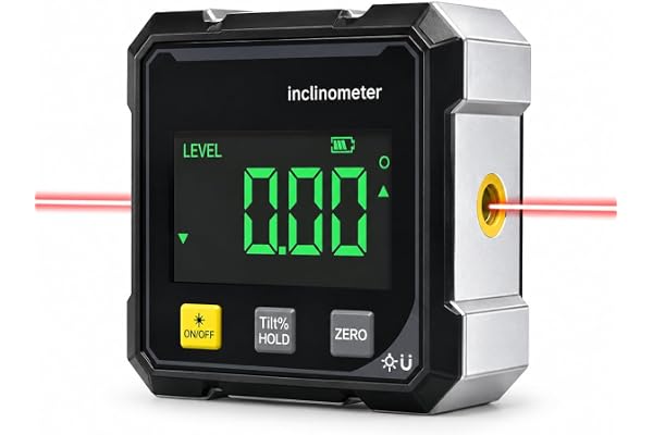 VOBOR Digital vinkelmätare med laser och vattenpass, 4-sidig magnetisk, bakgrundsbelyst LCD-skärm, precisionsinklinometer för