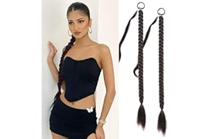 Fulang Hair 2PCS Braid Ponytail Extension Zopf mit Haargummi Haarteil zum Einflechten Lang Ponytail Kunsthaar für Frauen Geflochtener Haarteil (Dark Auburn)