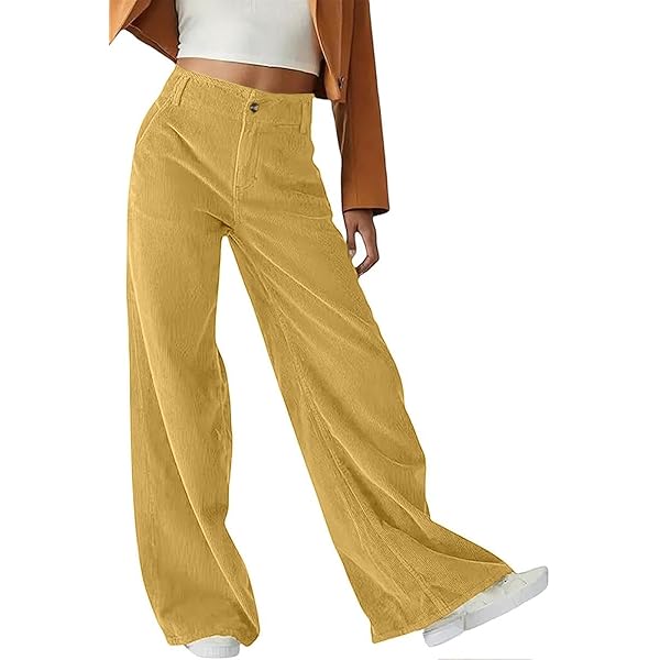 Himifashion Pantalon décontracté pour femme - Automne et hiver - Velours côtelé - Taille élastique - Pantalon chaud, vert foncé, L