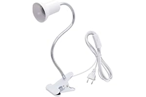 LAKONEI E27 Portalámpara de Lampara de Metálica de Cerámica de Metal con Pinza, Portalámpara de Lámpara Clip de Escritorio Cuello de Cisne Flexible de 40 CM, Lampara Clip con Interruptor y EU Enchufe