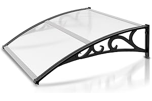 Izrielar Auvent pour porte d'entrée, 100 x 120 cm, en aluminium, transparent, avec support ABS, résistant à la pluie, à la neige et aux UV, polycarbonate transparent