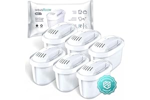 Aquafloow Set 6 Cartucce Filtranti Acqua | Compatibili con Brita Maxtra+, Maxtra Pro, Caraffe Marella, Style, Elemaris | Riduce Cloro, Calcare, Metalli Pesanti