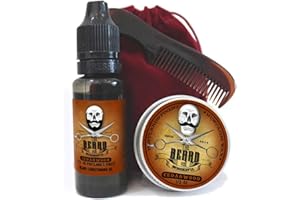 THE BEARD AND THE WONDERFUL Beard Grooming Kit for Men - 15ml Moustache Wax, Beard Oil & Pocket Sized Mens Comb in Velvet Drawstring Bag - Mens Grooming Set with Cedarwood Scent
