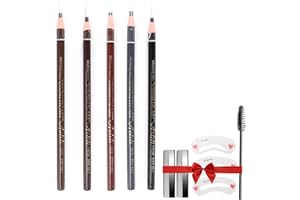 Jowfay Set Matite Sopracciglia, 5 Colori Diversi Matita Sopracciglia Microblading con Strumenti Inclusi Matita Microblading Sopracciglia Kit Completo per Definire Scultura Sopracciglia