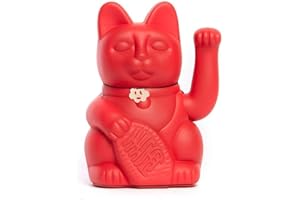 DIMINUTO CIELO Gato de la Suerte chino - Lucky Cat - Maneki Neko. ROJO FRESA, L (12x9x18cm)
